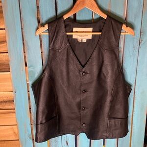 Pioneer Wear western leather vest size large black nylon lining button up